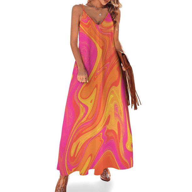 Vestido sin mangas con remolino naranja y rosa, vestido de verano para mujer , vestido mono de verano para mujer, verano para mujer