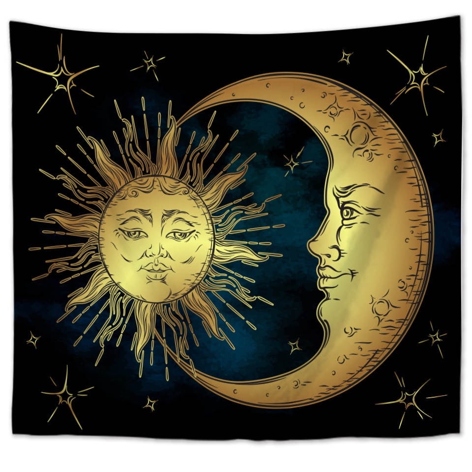 Tapestry “Gold Sun” Queen Bed Width 60” x 51” Black 