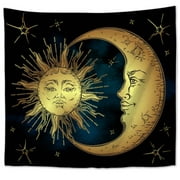 Tapestry “Gold Sun & Moon - Black” (Queen Bed Width) 60” x 51”