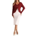 thumbnail image 2 of INSPIRE CHIC Long Sleeve Shrug for Women's Buttons Ruffle V Neck Sweater Cardigan M Dark Red, 2 of 5