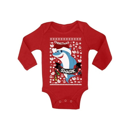 

Awkward Styles Ugly Christmas Baby Outfit Bodysuit Blue Xmas Shark Baby Romper