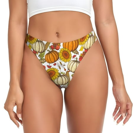 Qokaie Pumpkin Corn Daisy Printed Women s Cotton Thong Underwear  Sexy Breathable Panties G-string-Large