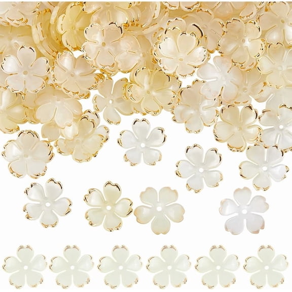 1 Box 200pcs Bead Caps Flowers Yellow Flower Beads Mini Plastics Light Yellow Orange Golden Plated Cherry Blossom Sakuras Flowers Bead Bulk for Jewelry Making DIY Lanyard Women Crafts for DIY