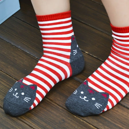 

3D Animals Striped Cartoon Socks Women Cat Footprints Cotton Socks Floor RD