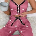 thumbnail image 4 of Agkizg Summer Womens Pajama Set Two-piece Pjs Sets Plus Size Love Print Cami and Long Pajama Pant Set Soft Sleepwear Loungewear Nightwear Sets Pink S, 4 of 5