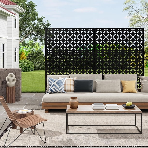 Historyli Mampara de privacidad metálica QinaQin de 182 x 129 cm,divisor decorativo independiente,mampara de privacidad de altura extendida para jardín con base estable,forma de moneda cuadrada