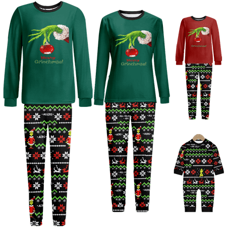 

FUNIER Family Christmas Pajamas Sets Christmas Grinch Printed Sizes for Adult-Kids-Baby-Pet 2-Piece Top and Pants Bodysuits Unisex Pajamas Sets