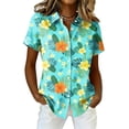 thumbnail image 2 of Bbyeadc Hawaiian Shirts for Women Short Sleeve Collared Shirts Button Down Lightweight Tee Fashion Beach Travel Tee,Light Blue(L), 2 of 5