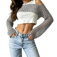 thumbnail image 2 of JULMCOMO Crochet Beach Cover Ups for Women Mesh Knit Hollow Out Long Sleeve Summer Crop Tops Bikini Cover Ups for Swimwear Gray L, 2 of 6