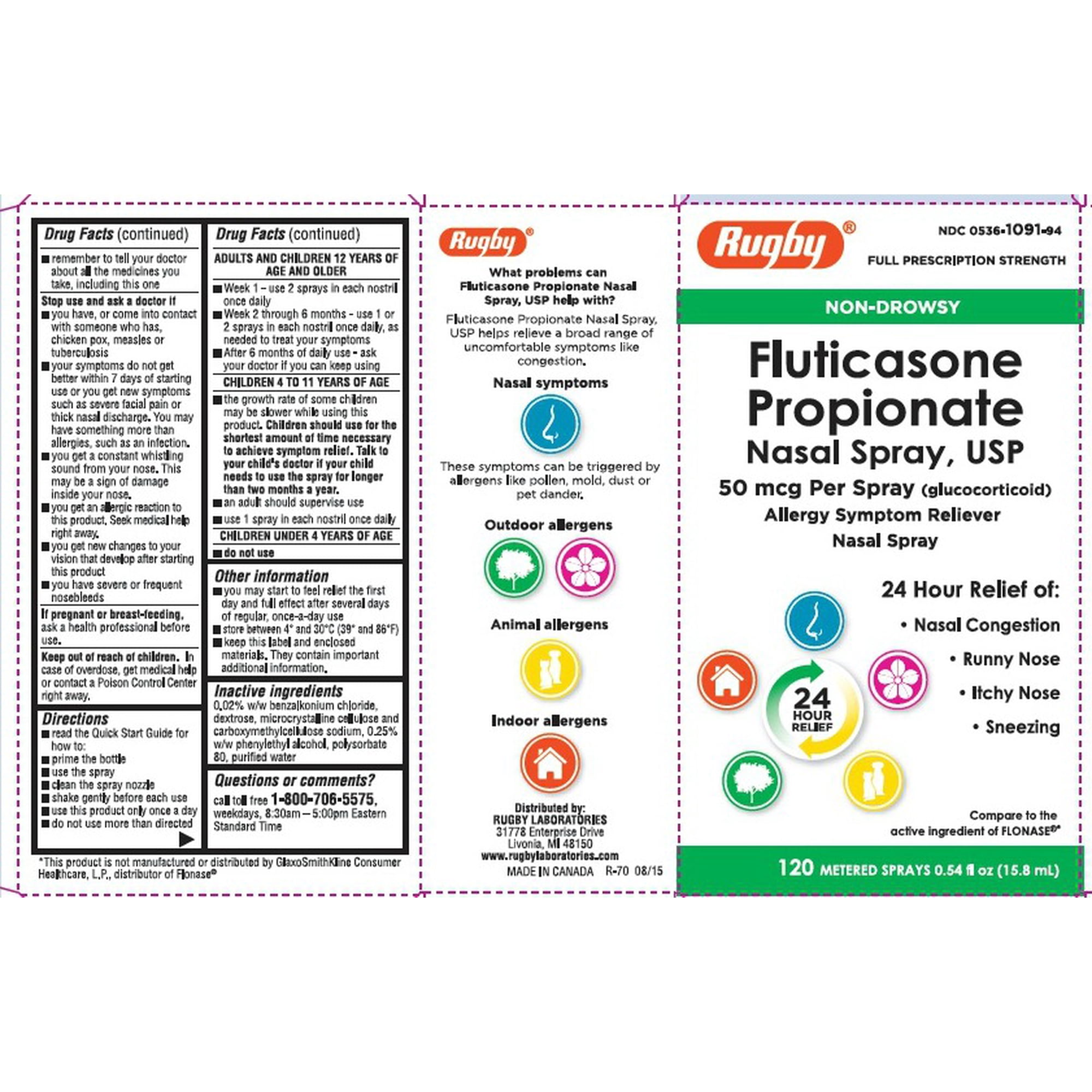 Rugby Fluticasone Propionate Nasal Spray, 50 mcg, 120 Sprays, 0.54 Fl. Oz.
