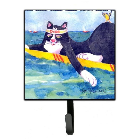 Carolines Treasures 6051SH4 Black and white Cat Surfin Bird Leash or Key Holder 7Hx4.25W multicolor