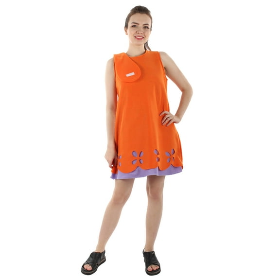 Princess Poppy Trolls Costume for Women – Orange Felt A-Line Dress with Green Eyelet Dress for Halloween Cosplay