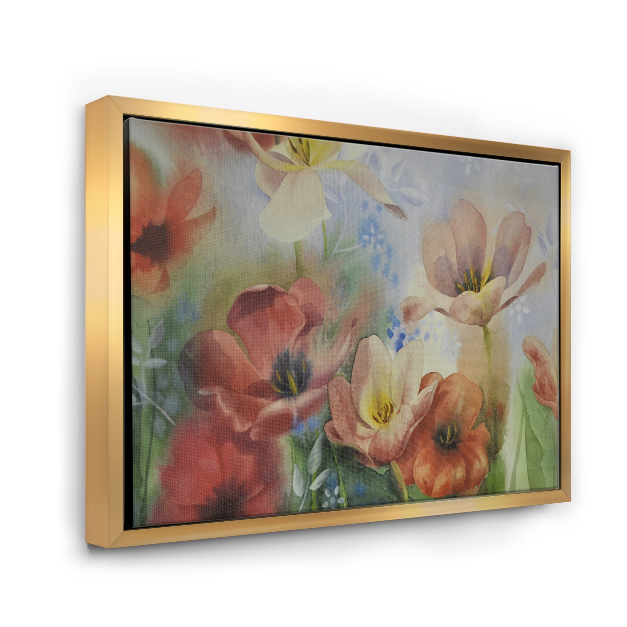 Ancient Flowers In Dark Pastel Colours 32 in x 16 in Framed Painting Canvas Art Print, by Designart