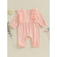 thumbnail image 3 of Newborn Baby Girls Jumpsuit Cute Ruffle Long Sleeve Round Neck Bow Front Romper Playsuit, 3 of 8