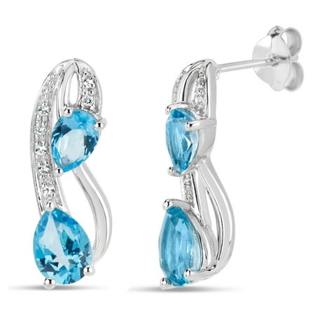Paraiba Blue Topaz Ice Blue Topaz and White Topaz Swarovski Genuine Gemstone Sterling Silver Rhodium Plated Swirl Stud Earrings