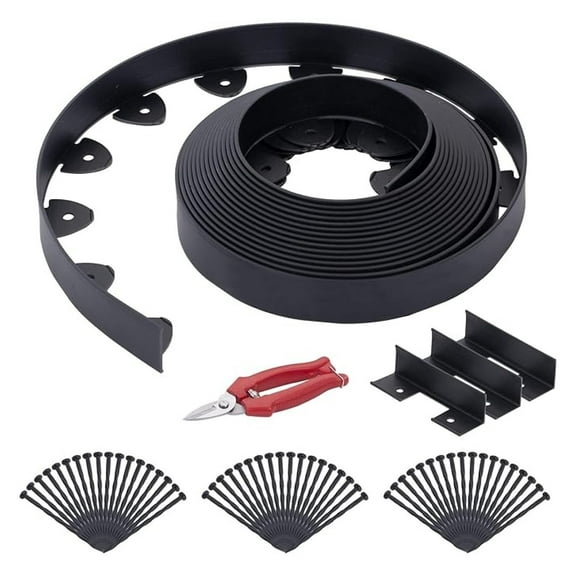 60 Ft Landscape Edging, Garden Edging with 54 Pcs Spikes, 2 in Tall Plastic Edging for Landscaping, Garden Border Edging, Landscaping Edging Border for Flowerbed Lawn Yard Grass, Black