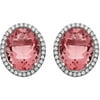 Platinum-Plated Sterling Silver Oval Single-Cut Ruby Corundum Pave CZ Earrings