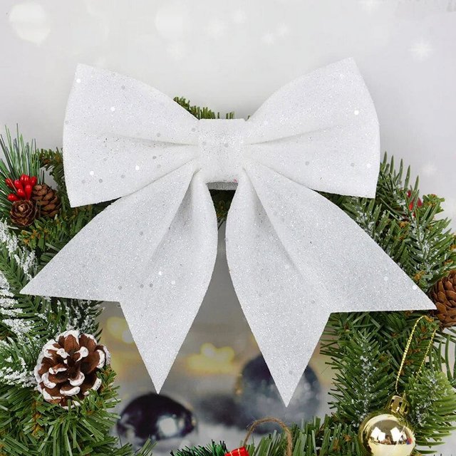 Lazos grandes de oro rojo, purpurina brillante, lazo de Navidad, adornos colgantes para árbol de Navidad, decoraciones navideñas para fiestas de bodas