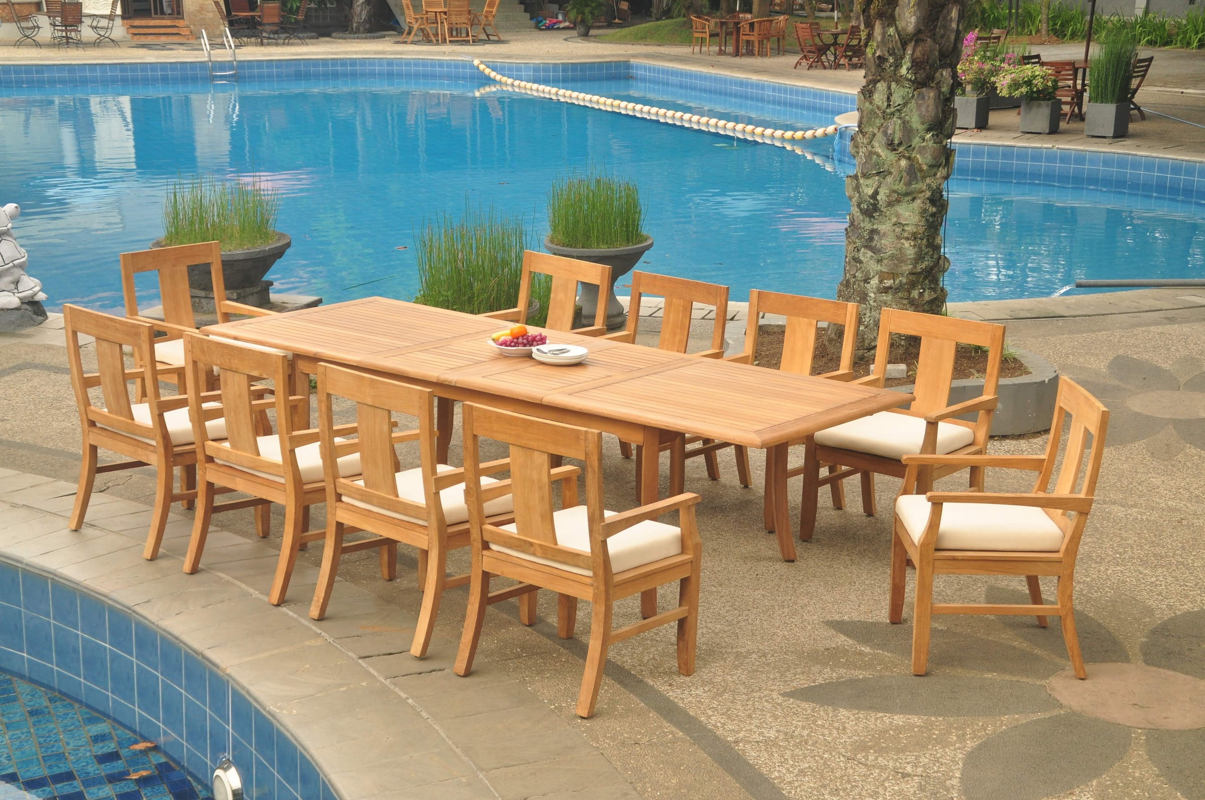 GradeA Teak Dining Set 10 Seater 11 Pc 118" Double Extension