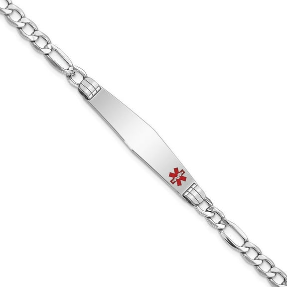 Auriga Fine Jewelry 14K White Gold Semi-Solid Soft Figaro Id Bracelet 7 inch for Women (L- 7inch, W- 9mm)
