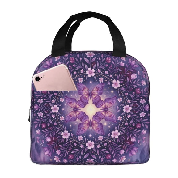 Butterfly Lunch Bag Reusable Zipper Closure Leakproof Insulated Lunch Box Cooler Tote Bag Food Container Snack Bag