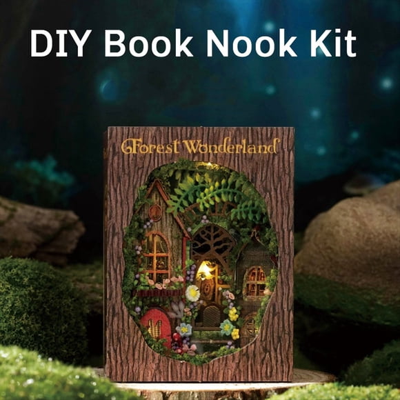 Kit de Rincón de Libros DIY con Rompecabezas 3D, Modelo de Construcción, Estantería de Madera, Sujetalibros, Juguete, Regalo de Cumpleaños, Navidad y Halloween MINI-111