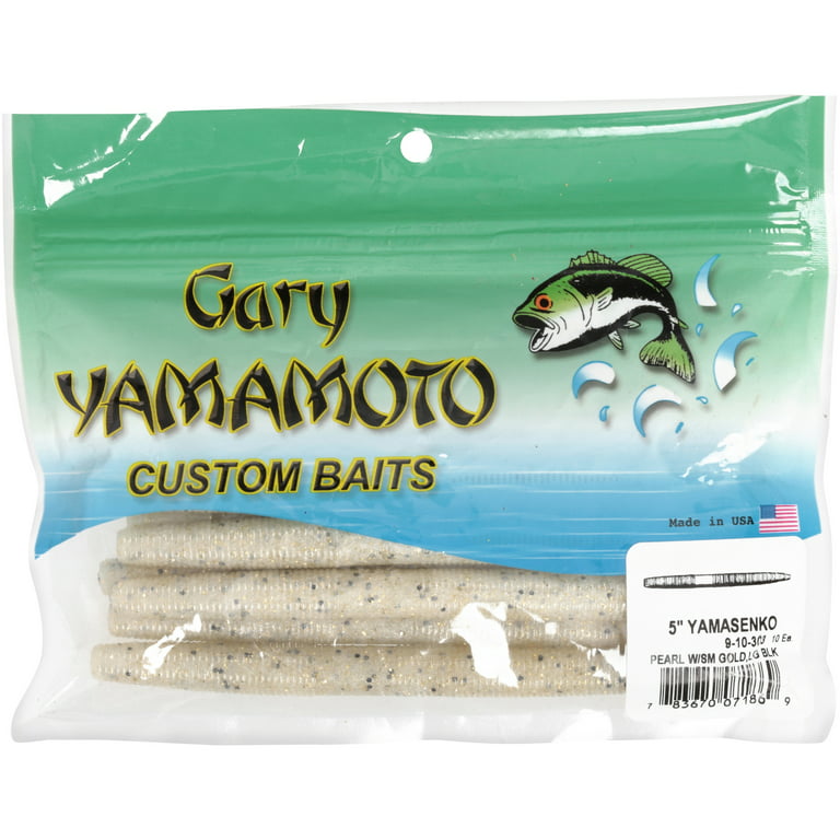 Gary Yamamoto Custom Baits Pearl with Gold & Black 5 Yamasenko Fishing  Lures 10 pc Pack