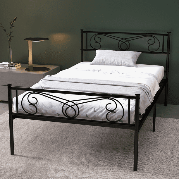 Marco de Cama Queen Size Sin Box Spring - Incluye Cabecera, Estructura Sólida de Metal, Fácil de Armar