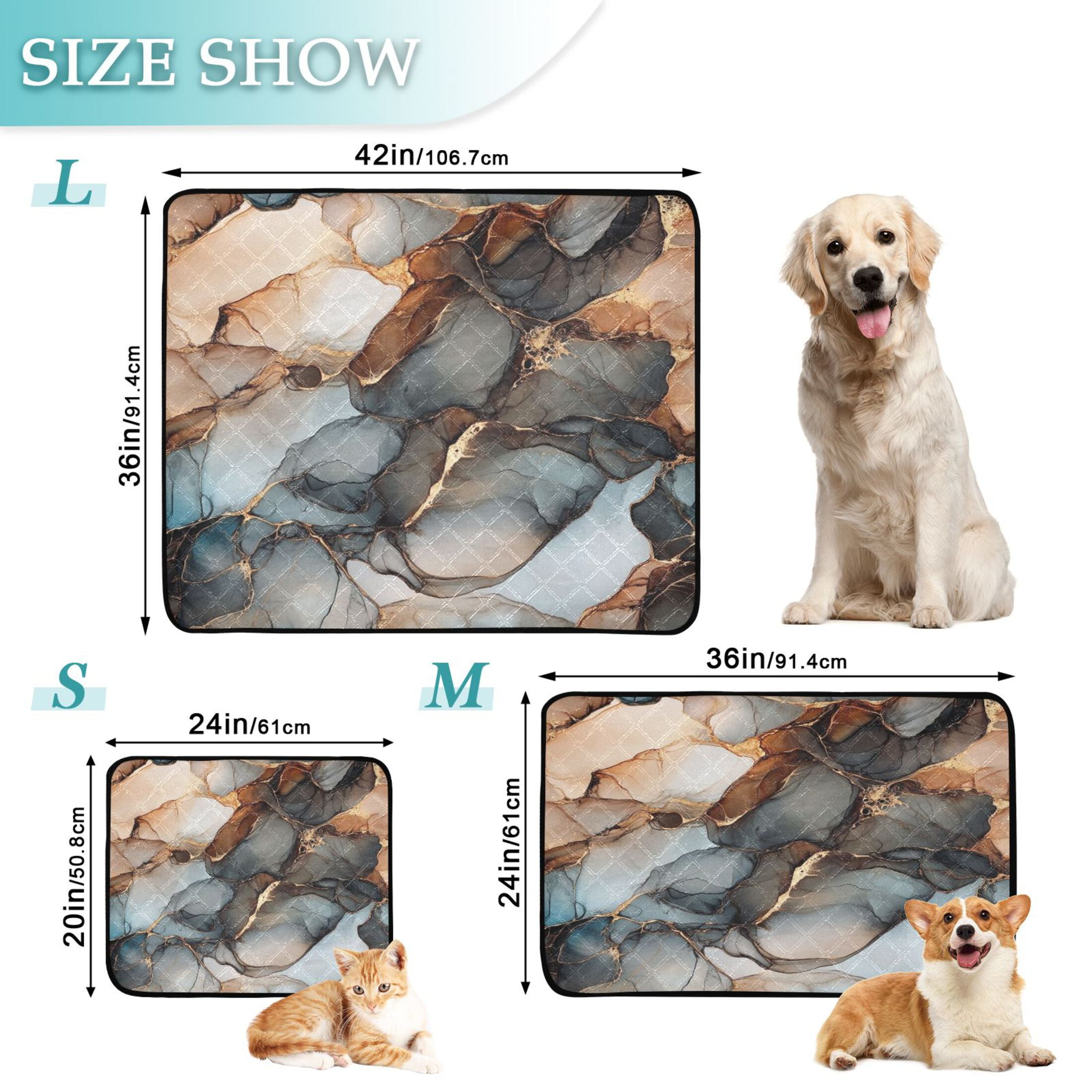 Qxltty Brown Gilt Marble Pattern Cat litter Pads Pet Set of 3 Diaper Mats Center Anti-leakage Layer Absorbent Soft and Comfortable