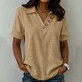 thumbnail image 2 of VBVC Women's Crinkle Short Sleeve Collared Top, Ladies' V-Neck Button Accent Blouse, Casual Breathable Summer Shirt For Women,Coffee,S-2XL, 2 of 7