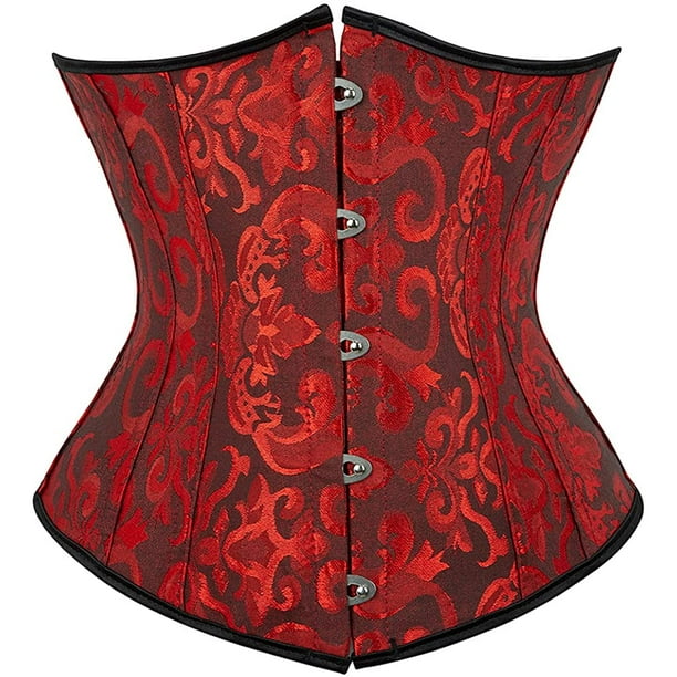 Women's Lace Up Boned Underbust Waist Trainer Corset-Black and Red 