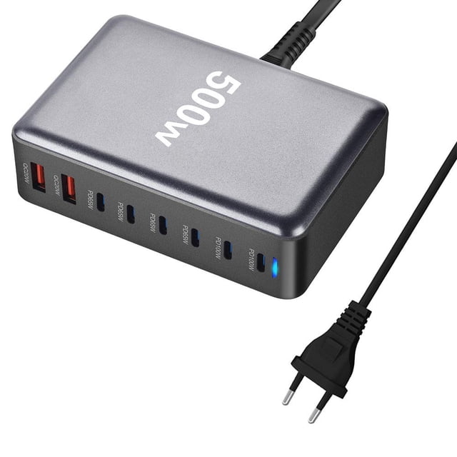 500W USB-C Fast Charger Station, 8-Port Type C Charging Block, PD 100W Laptop Power Adapter, Multi-Device Hub for MacBook Pro & Phones