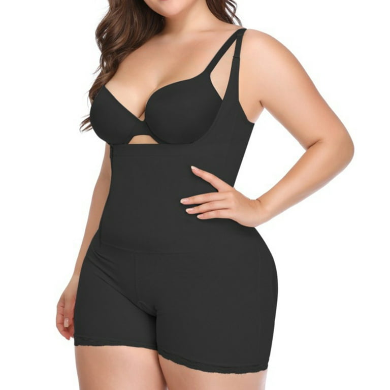 OVBMPZD Women's V-Neck Body Suit Zipper Lace Compression Shapewear Bodysuit  Plus Size Black 5XL