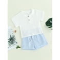 thumbnail image 3 of Caoirhny Toddler Boys 2PCS Shorts Sets Solid Color Short Sleeve Button Tops and Drawstring Shorts Sets, 3 of 9