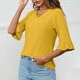 thumbnail image 4 of Ltctricy T Shirts for Women Trendy Bell 3/4 Sleeve V Neck Embroidered Loose Tunic Tops Dressy Casual Tee Blouses(Yellow,Medium), 4 of 5