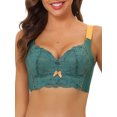 thumbnail image 1 of INSPIRAR CHIC Sujetadores de cobertura completa para mujeres con tirantes anchos, largo, espalda alta, acolchados, encaje, push up, talla D 38, verde oscuro, 1 of 5