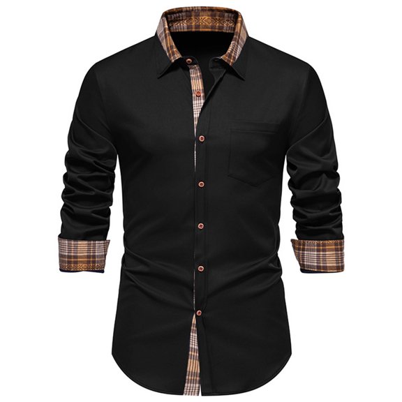 Eagokdc Man Fashion Shirts Casual Solid Button Down Formal Long Sleeves Collar Tall Blouse Shirt Size S-3XL