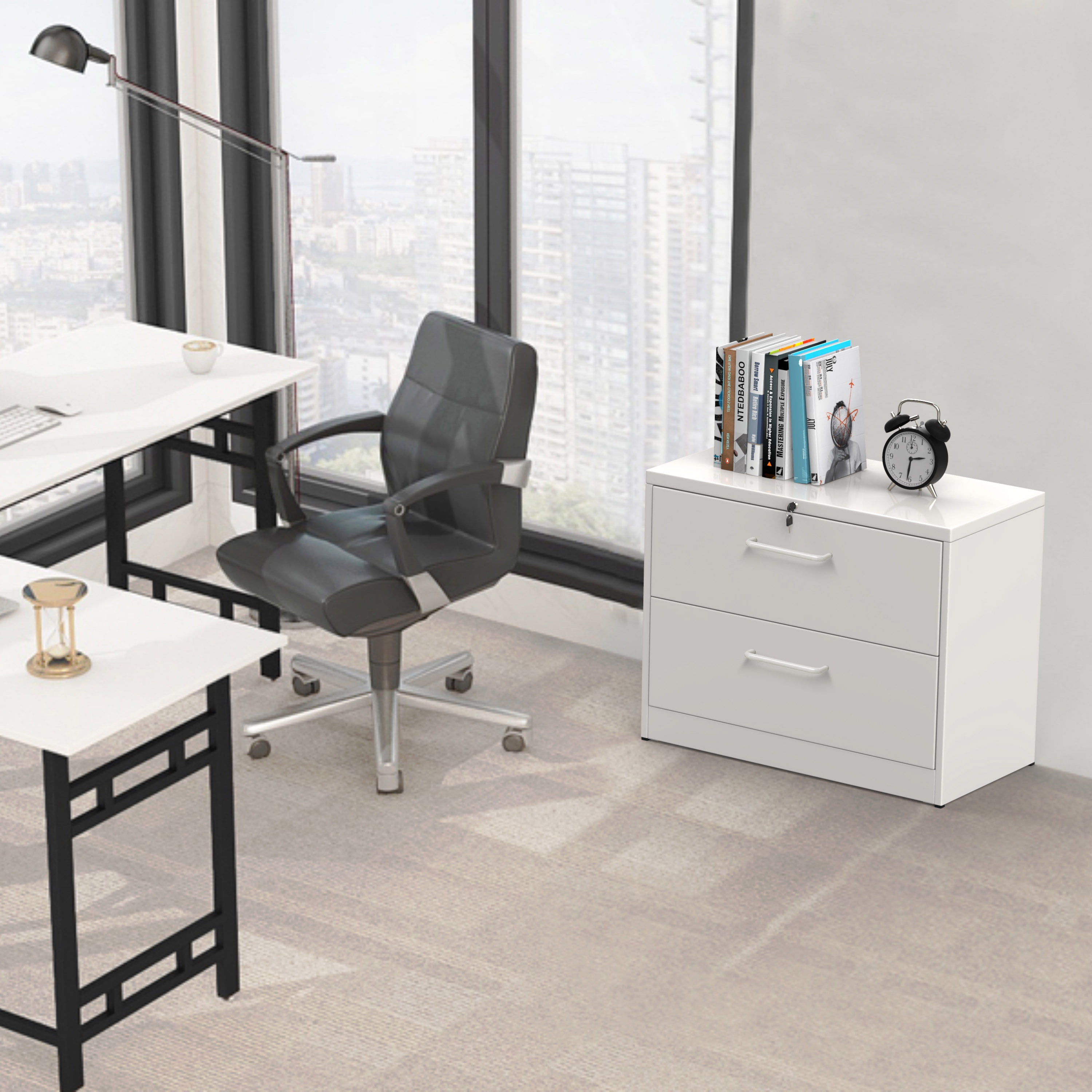 Horizontal File Cabinet Anti Tilt Structure More File Space Office Lock Design 2 Drawers White Walmart Com Walmart Com