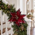 thumbnail image 4 of KGJQ Artificial Flowers, Handmade Bead Cluster Christmas Poinsettia Velvet with Gold Glitter Fabric Petals, Reusable Floral Ornaments for Xmas Tree Window Display Holiday Decor, 4 of 8