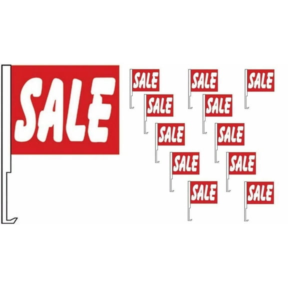 CAR DEALER SUPPLIES 12 Car Window Clip On Flag-Red/White-On Sale!