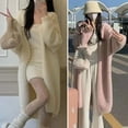 thumbnail image 2 of Women Winter Coat Long Sleeves Thickened Plush Solid Color Mid-calf Length Cozy Cardigan Temperature Lock Windproof Overcoat, 2 of 8