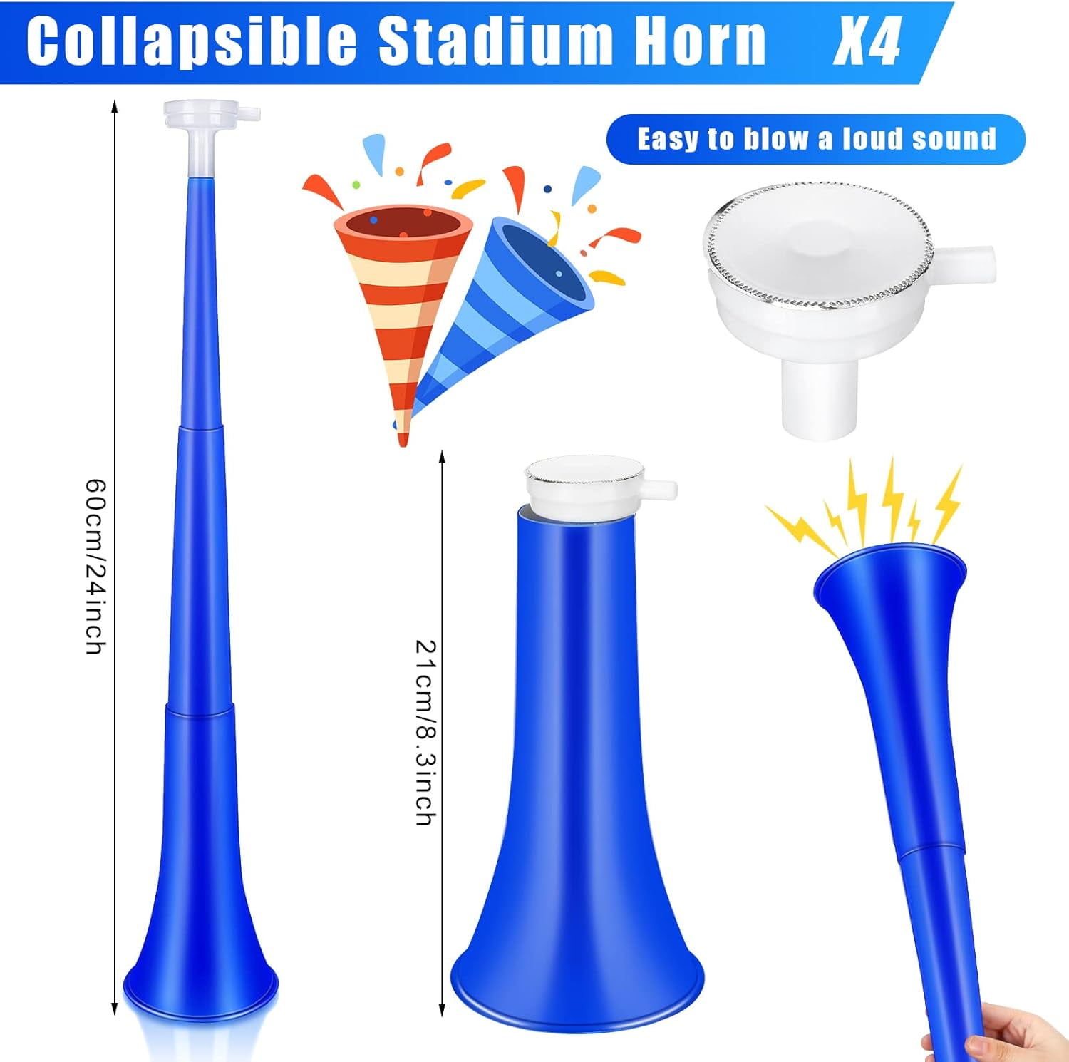6-Pack Stadium Horns & Cowbells Set - Collapsible Noisemakers For Sports Games & Parties