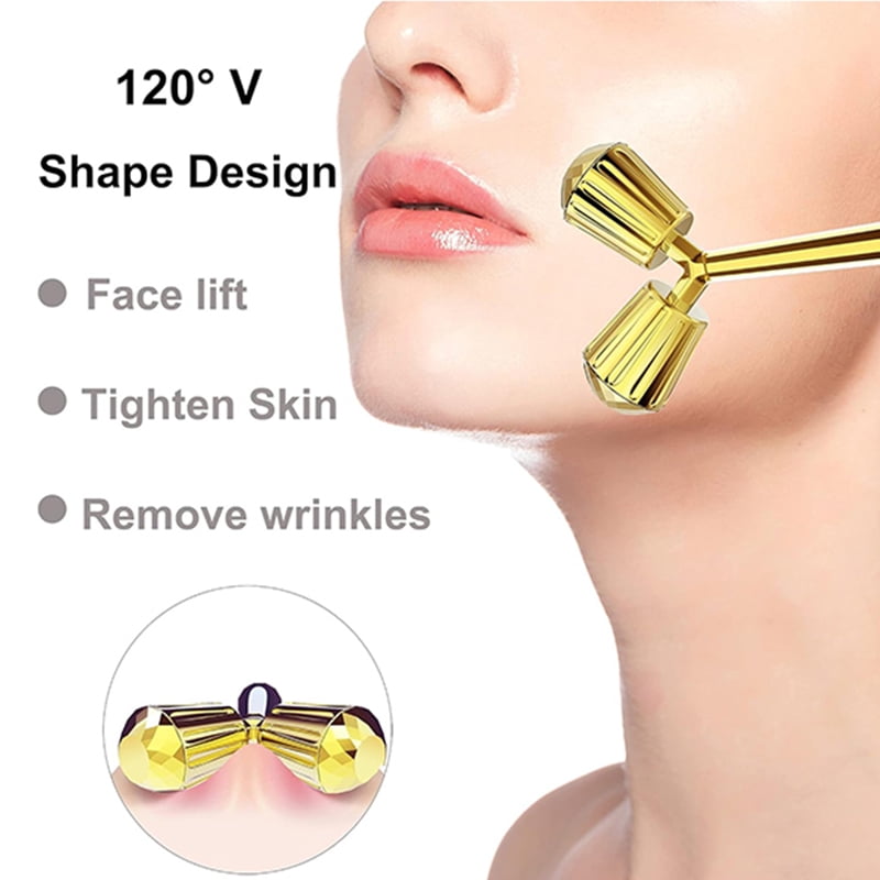 Face Massager Roller, 3D Roller Facial Massager and Gua Sha Massage Roller Tool Set for Women, Facial Skin Care Tools (Gold)