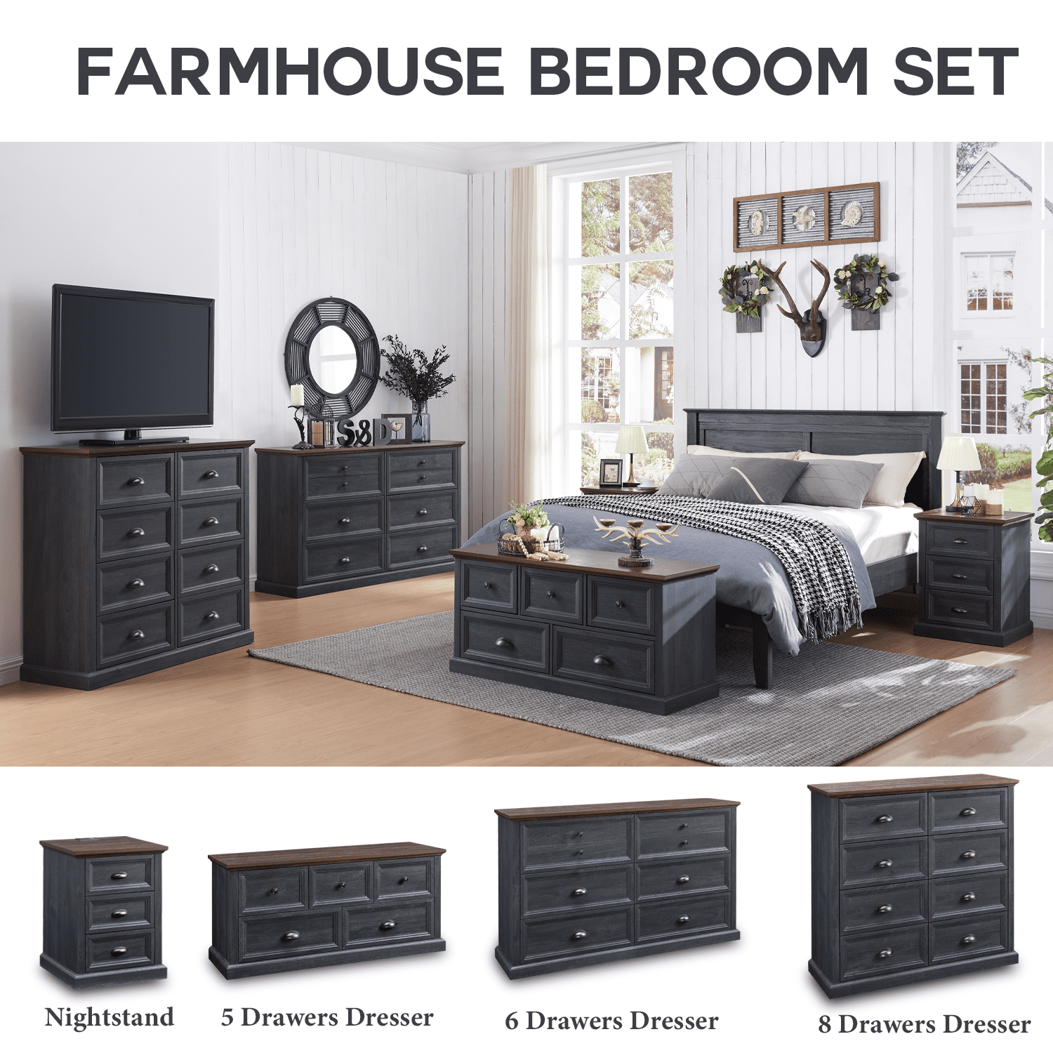 IFGET Dresser for Bedroom with 5 Drawers Tall & Large, Farmhouse Wood Dresser & Chests of Drawers
