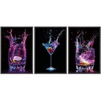 wall26 Framed Canvas Print Wall Art Set Purple & Blue Splashes of Wine Drinks Cocktails Photography Realism Chic Landscape Colorful Multicolor Ultra for Living Room, Bedroom, Office - 16"x24