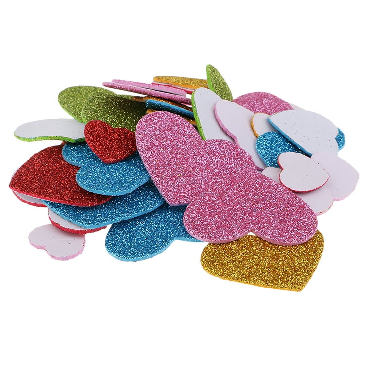 50x Heart Shape Self Adhesive Foam Glitter Stickers for Scrapbbok Kids Craft, Size: As described