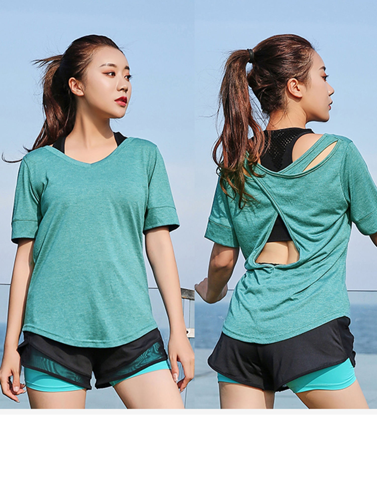 OMANTIC Womens Short Sleeve Running Athletic Sun Shirts Workout Yoga Tops Plain T-Shirt Hiking Fishing 