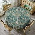 thumbnail image 3 of Vintage Floral Tablecloth Teal Original Design Table Cloth for Rectangle Tables Wipeable Polyester Fabric Table Cover Kitchen Dinning Decorations Washable, 60"", 3 of 6