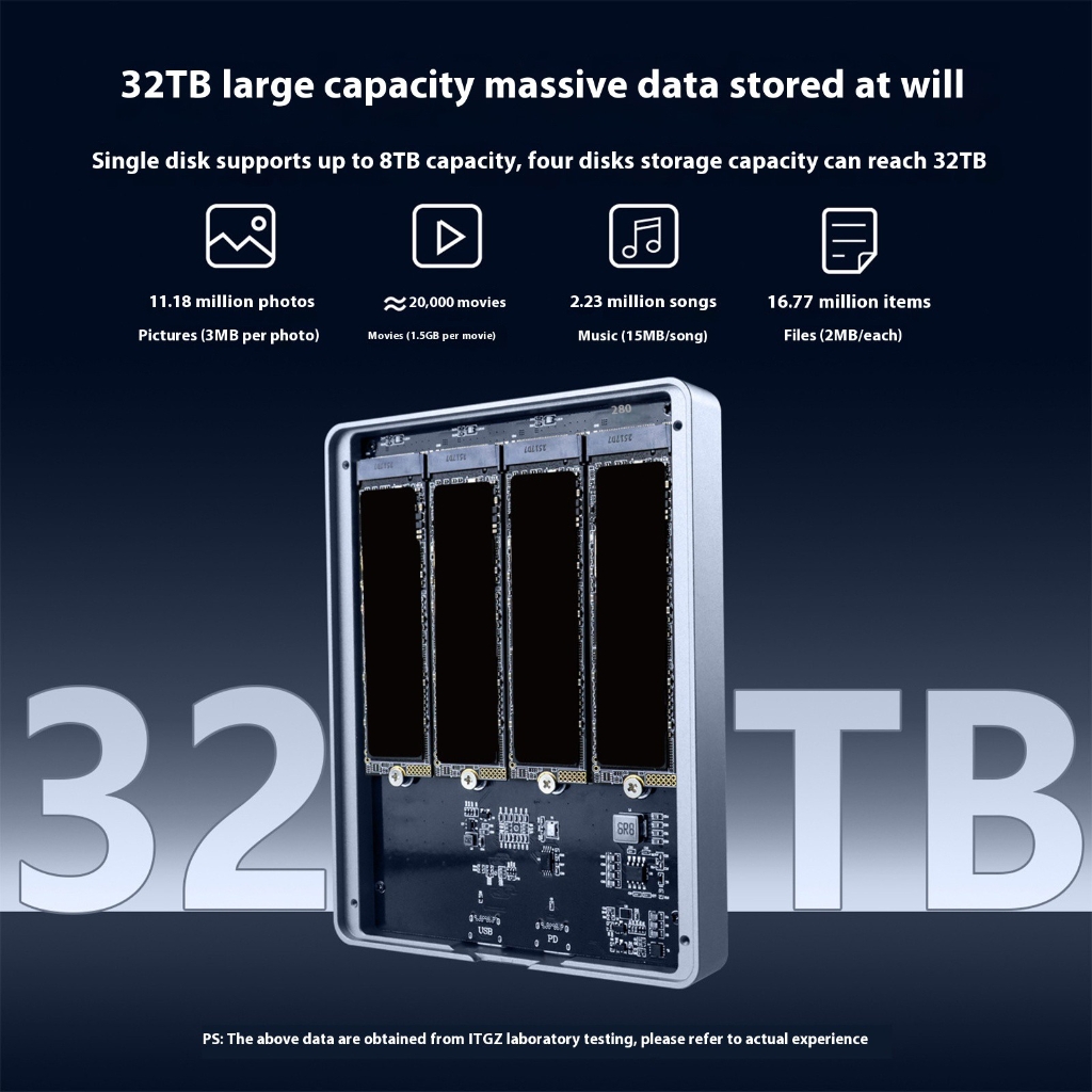 4 Drive NVMe Enclosure Case With Wide Compatibility And Fast Speed For Video Editing