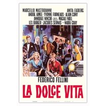 Federico Fellini’s La Dolce Vita - with Marcello Mastroianni Anita Ekberg - Vintage Italian Film Movie Poster by Sandro Simeoni c.1960 - Master Art Print (Unframed) 13in x 19in